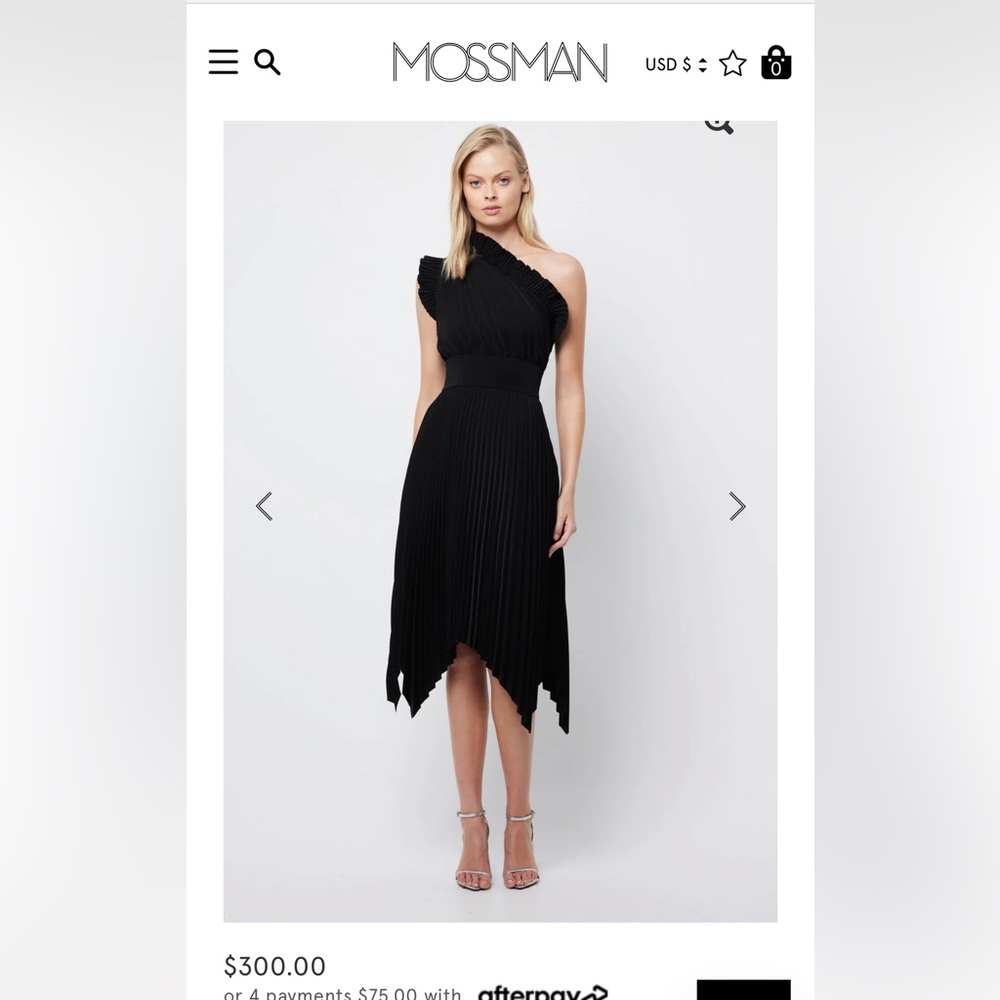 Black pleated Mossman US size 10. The Lady Like MIDI Dress never worn.